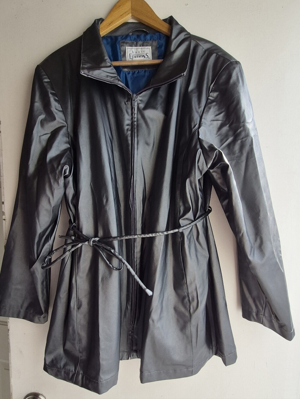 Impressions Silver Faux-Leather Zip Jacket with Tie Belt